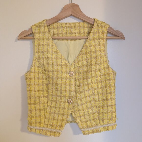 Yellow Tweed Women's Vest - Picture 1 of 5